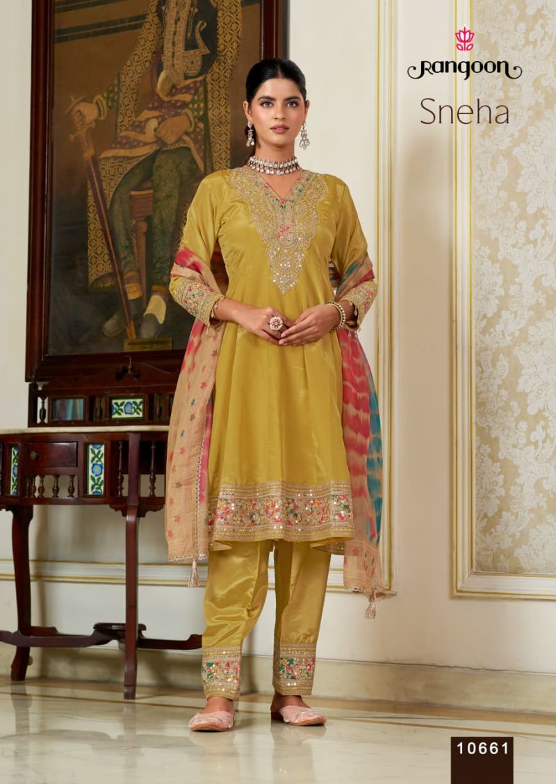 Rangoon Sneha Ho Embroidered Flair Kurti With Bottom Dupatta Set — Wholesale Salwar Suits, Vardan Ethnic wholesale from Surat — view 2