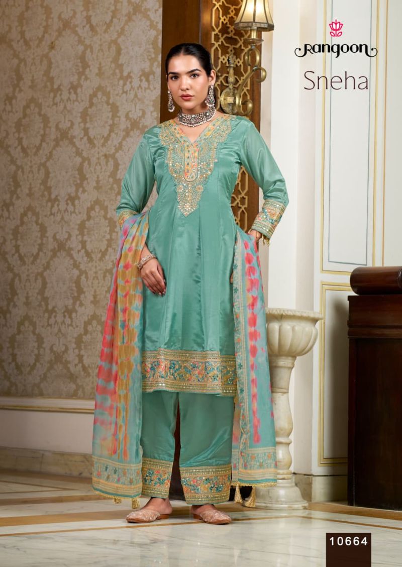 Rangoon Sneha Ho Embroidered Flair Kurti With Bottom Dupatta Set — Wholesale Salwar Suits, Vardan Ethnic wholesale from Surat — view 3