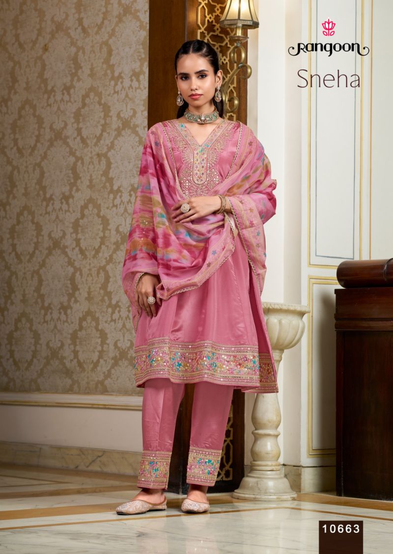 Rangoon Sneha Ho Embroidered Flair Kurti With Bottom Dupatta Set — Wholesale Salwar Suits, Vardan Ethnic wholesale from Surat — view 4