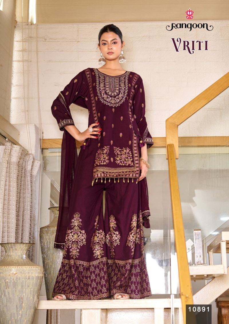 Rangoon Vriti Rayon Printed Khatli Handworked Salwar Kameez Catalog — Wholesale Readymade Suit, Vardan Ethnic wholesale from Surat — view 5