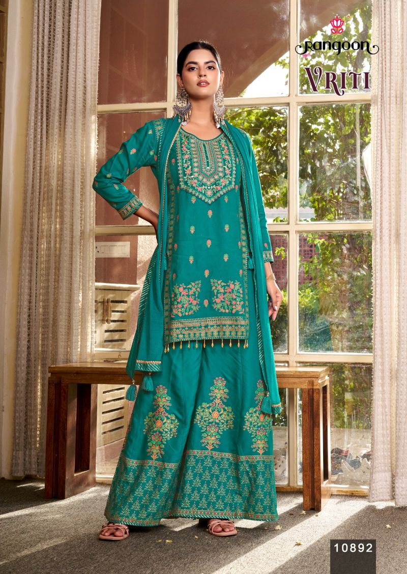 Rangoon Vriti Rayon Printed Khatli Handworked Salwar Kameez Catalog — Wholesale Readymade Suit, Vardan Ethnic wholesale from Surat — view 7