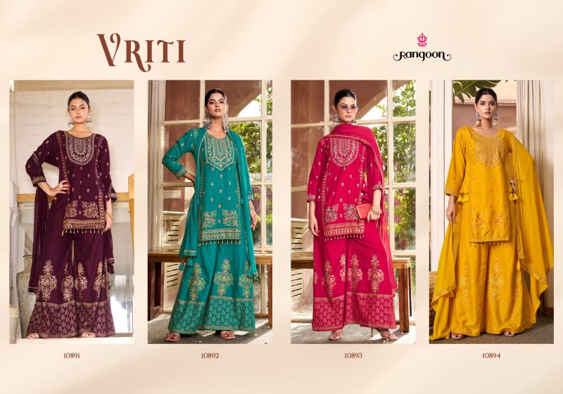 Rangoon Vriti Rayon Printed Khatli Handworked Salwar Kameez Catalog — Wholesale Readymade Suit, Vardan Ethnic wholesale from Surat — view 9