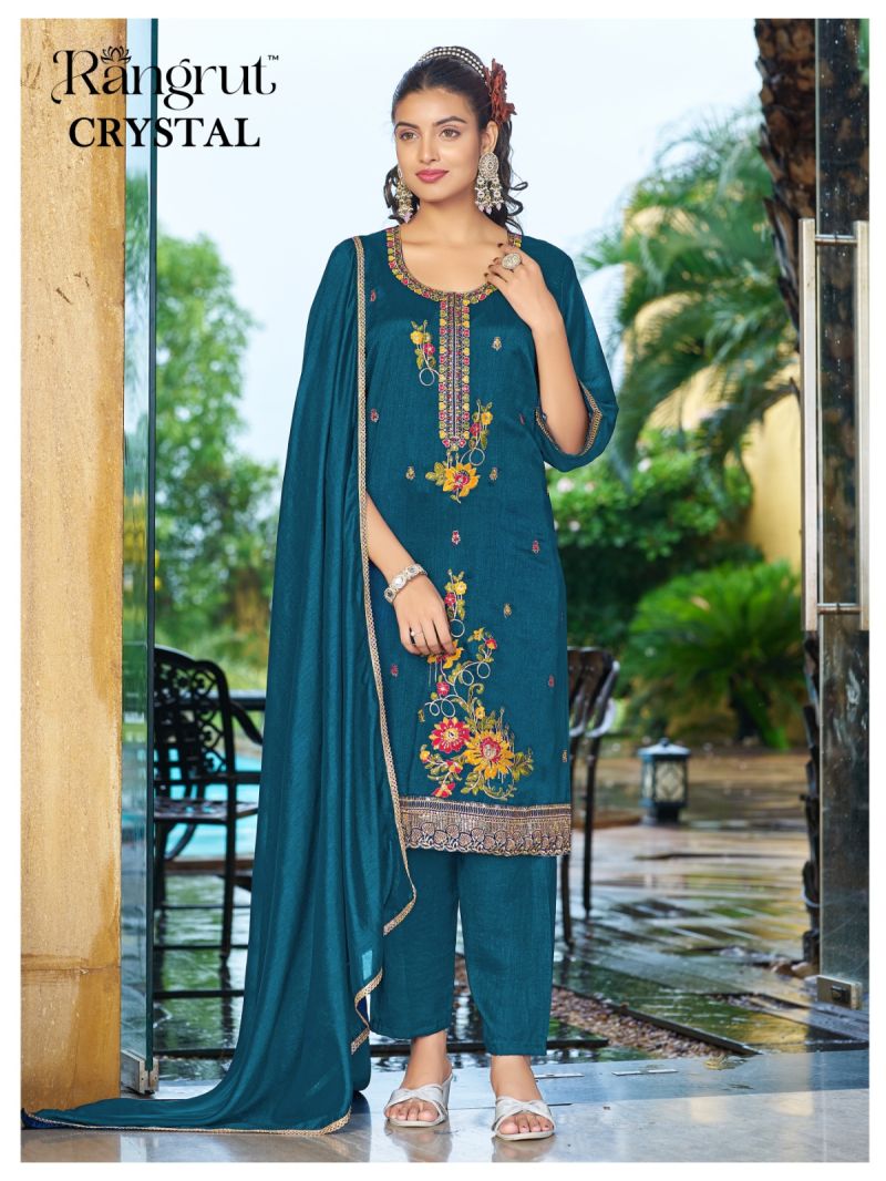 Rangrut Crystal Vichitra Embroidered Salwar Kameez Catalog — Wholesale Readymade Suit, MPA wholesale from Surat — view 9