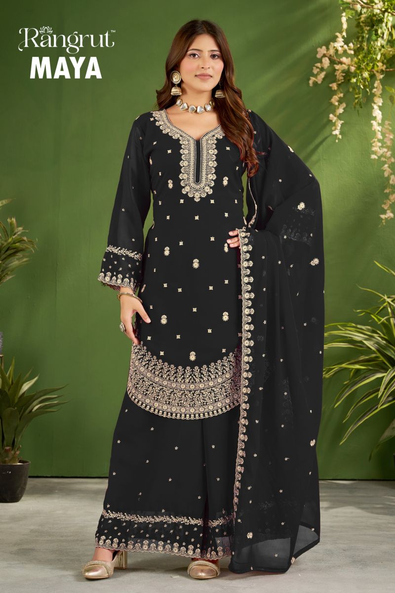 Rangrut Maya Georgette Embroidered Salwar Kameez Catalog — Wholesale Kurti Pant Set, Vardan Ethnic wholesale from Surat — view 2