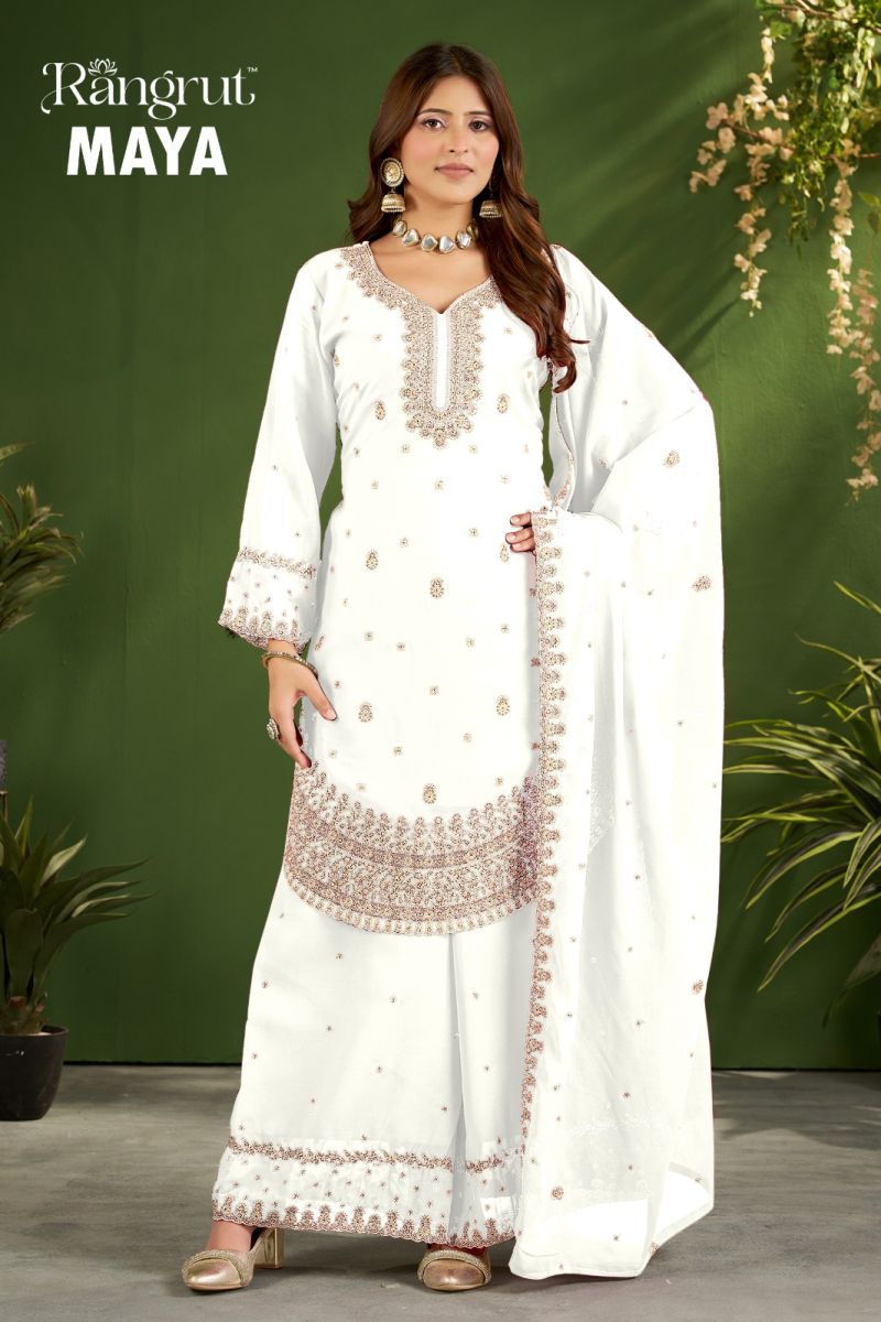Rangrut Maya Georgette Embroidered Salwar Kameez Catalog — Wholesale Kurti Pant Set, Vardan Ethnic wholesale from Surat — view 3