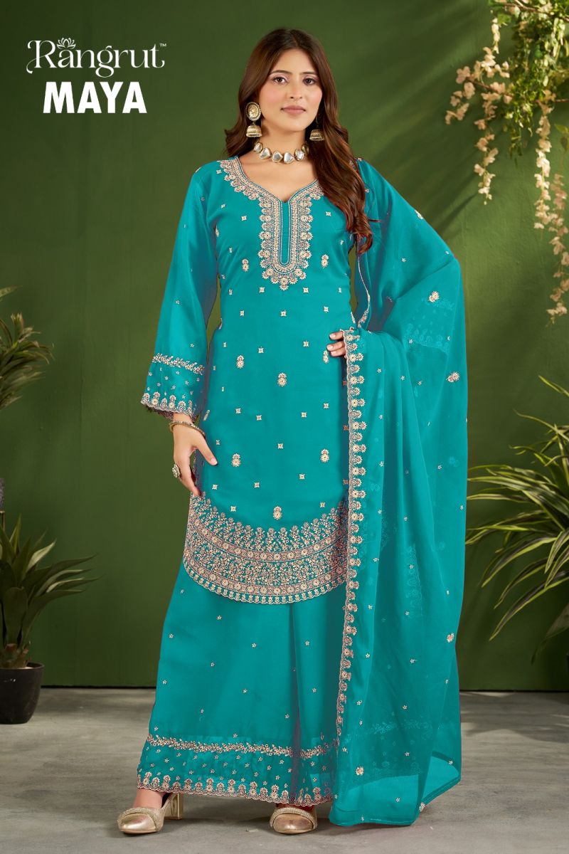 Rangrut Maya Georgette Embroidered Salwar Kameez Catalog — Wholesale Kurti Pant Set, Vardan Ethnic wholesale from Surat — view 4