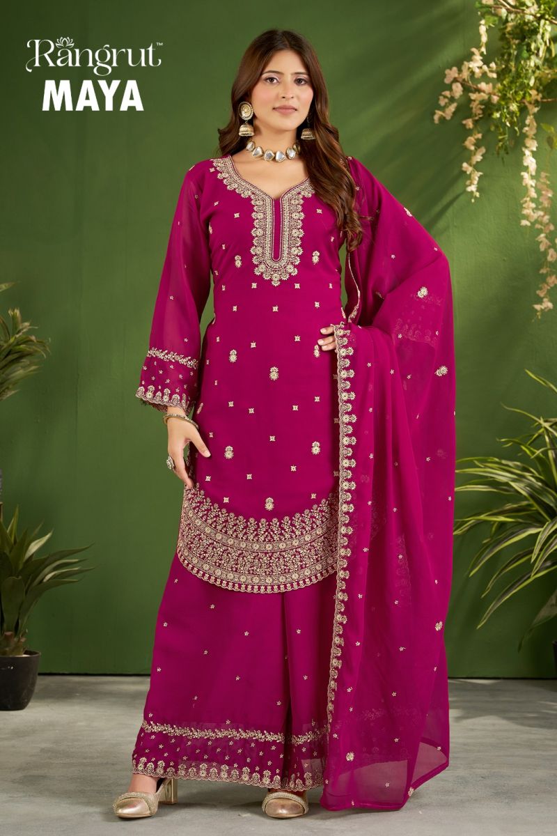 Rangrut Maya Georgette Embroidered Salwar Kameez Catalog — Wholesale Kurti Pant Set, Vardan Ethnic wholesale from Surat — view 5