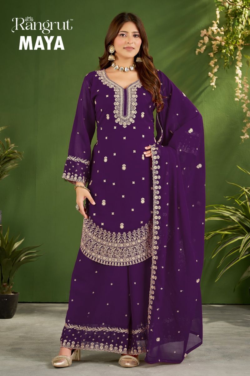 Rangrut Maya Georgette Embroidered Salwar Kameez Catalog — Wholesale Kurti Pant Set, Vardan Ethnic wholesale from Surat — view 6