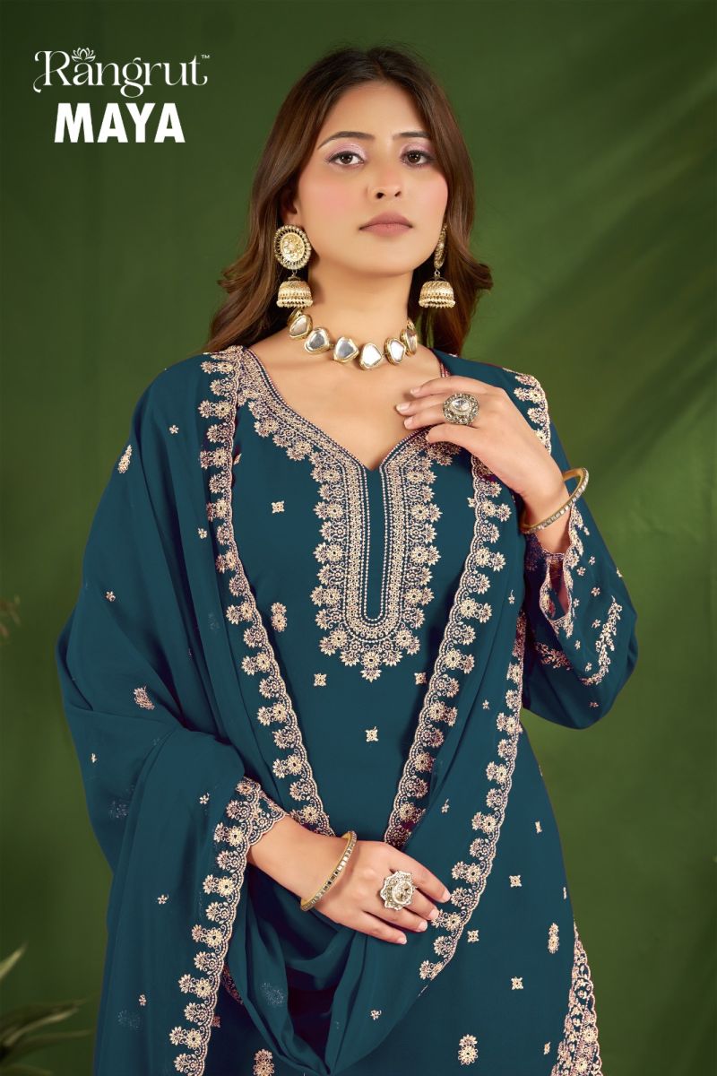 Rangrut Maya Georgette Embroidered Salwar Kameez Catalog — Wholesale Kurti Pant Set, Vardan Ethnic wholesale from Surat — view 7