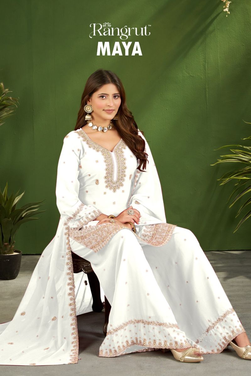 Rangrut Maya Georgette Embroidered Salwar Kameez Catalog — Wholesale Kurti Pant Set, Vardan Ethnic wholesale from Surat — view 9