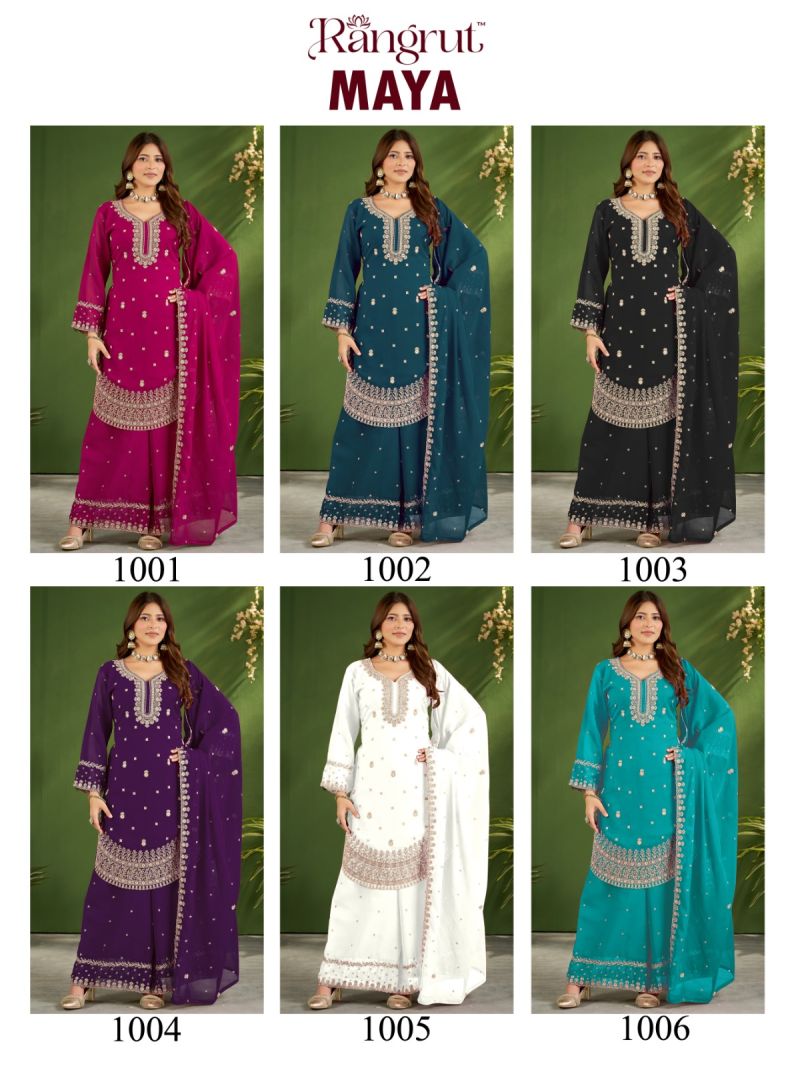 Rangrut Maya Georgette Embroidered Salwar Kameez Catalog — Wholesale Kurti Pant Set, Vardan Ethnic wholesale from Surat — view 10