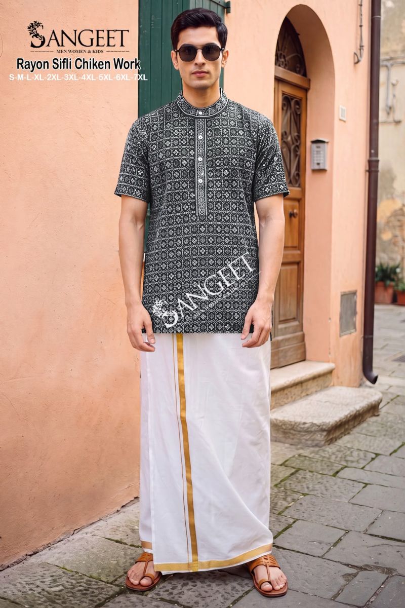 Sangeet Rayon Sifli Chicken Work Vol 2 Rayon Sequence Short Kurta — Men's Wear, MPA wholesale from Surat — view 10