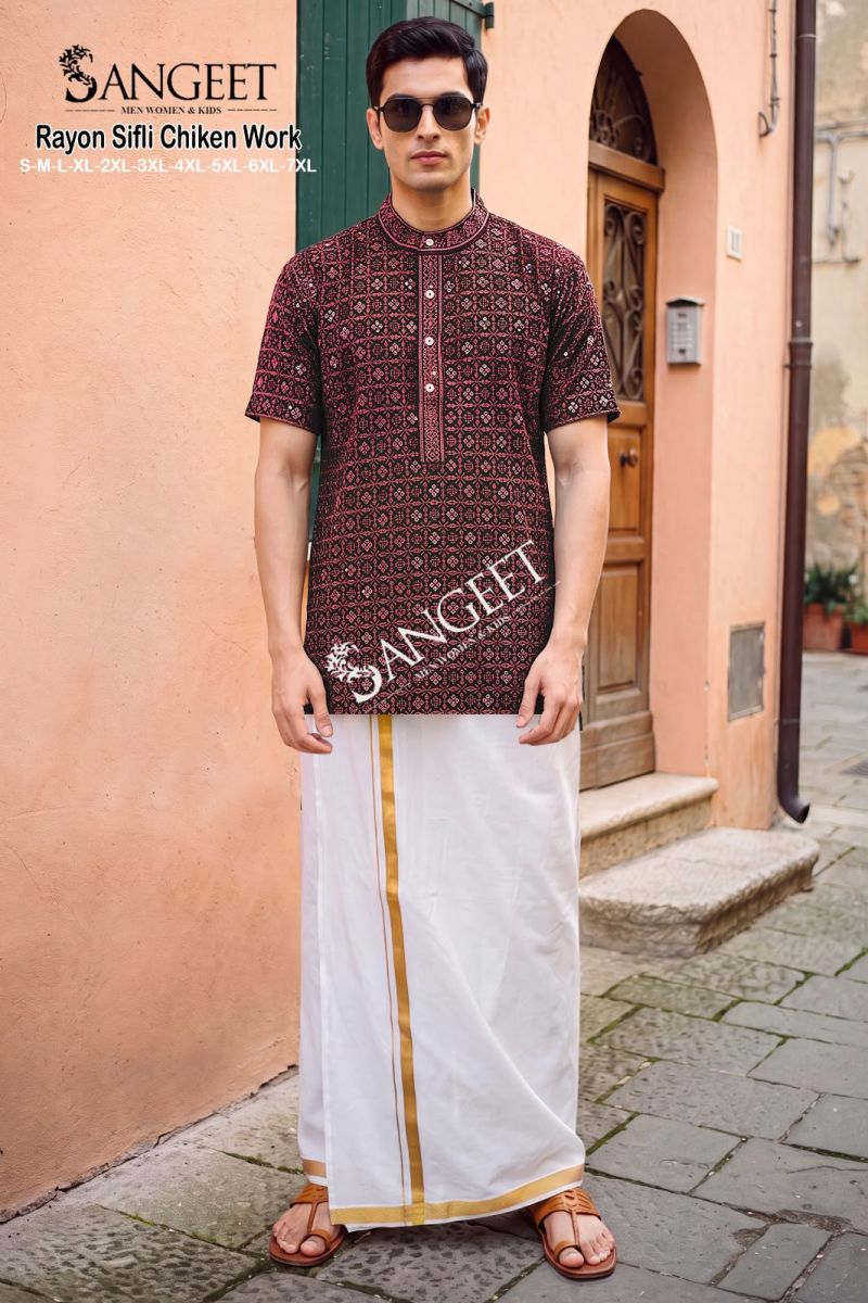 Sangeet Rayon Sifli Chicken Work Vol 2 Rayon Sequence Short Kurta — Men's Wear, MPA wholesale from Surat — view 8