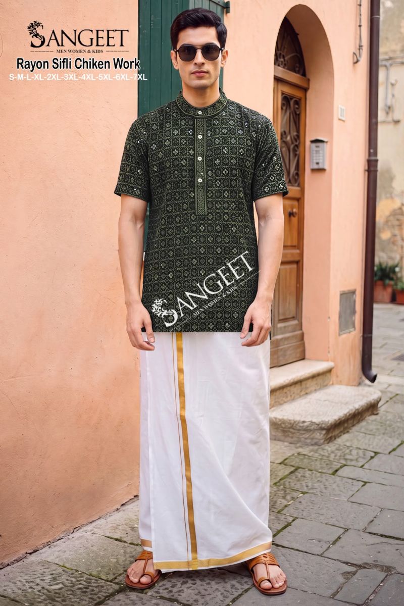 Sangeet Rayon Sifli Chicken Work Vol 2 Rayon Sequence Short Kurta — Men's Wear, MPA wholesale from Surat — view 7