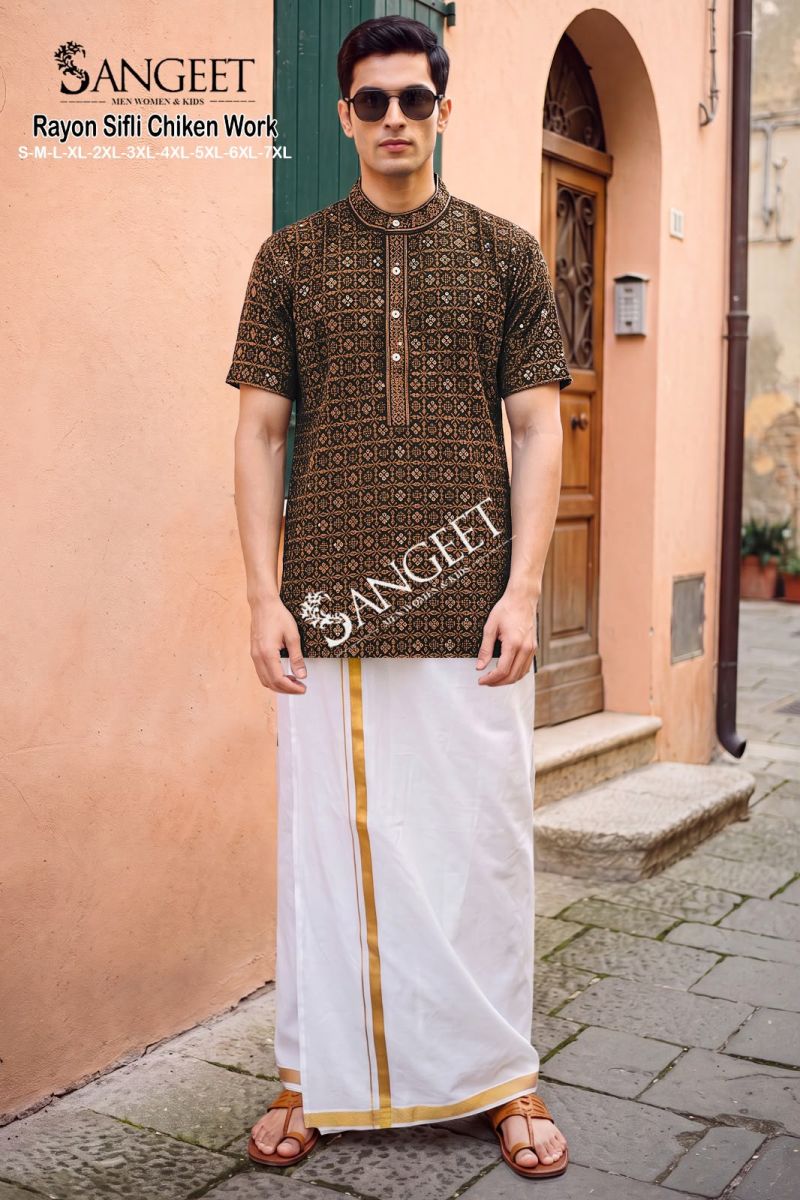 Sangeet Rayon Sifli Chicken Work Vol 2 Rayon Sequence Short Kurta — Men's Wear, MPA wholesale from Surat — view 6