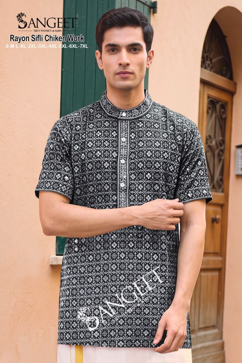 Sangeet Rayon Sifli Chicken Work Vol 2 Rayon Sequence Short Kurta — Men's Wear, MPA wholesale from Surat — view 5