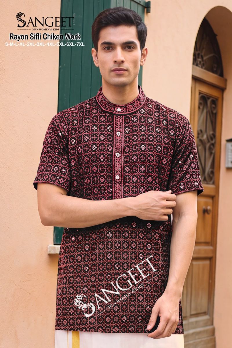 Sangeet Rayon Sifli Chicken Work Vol 2 Rayon Sequence Short Kurta — Men's Wear, MPA wholesale from Surat — view 4