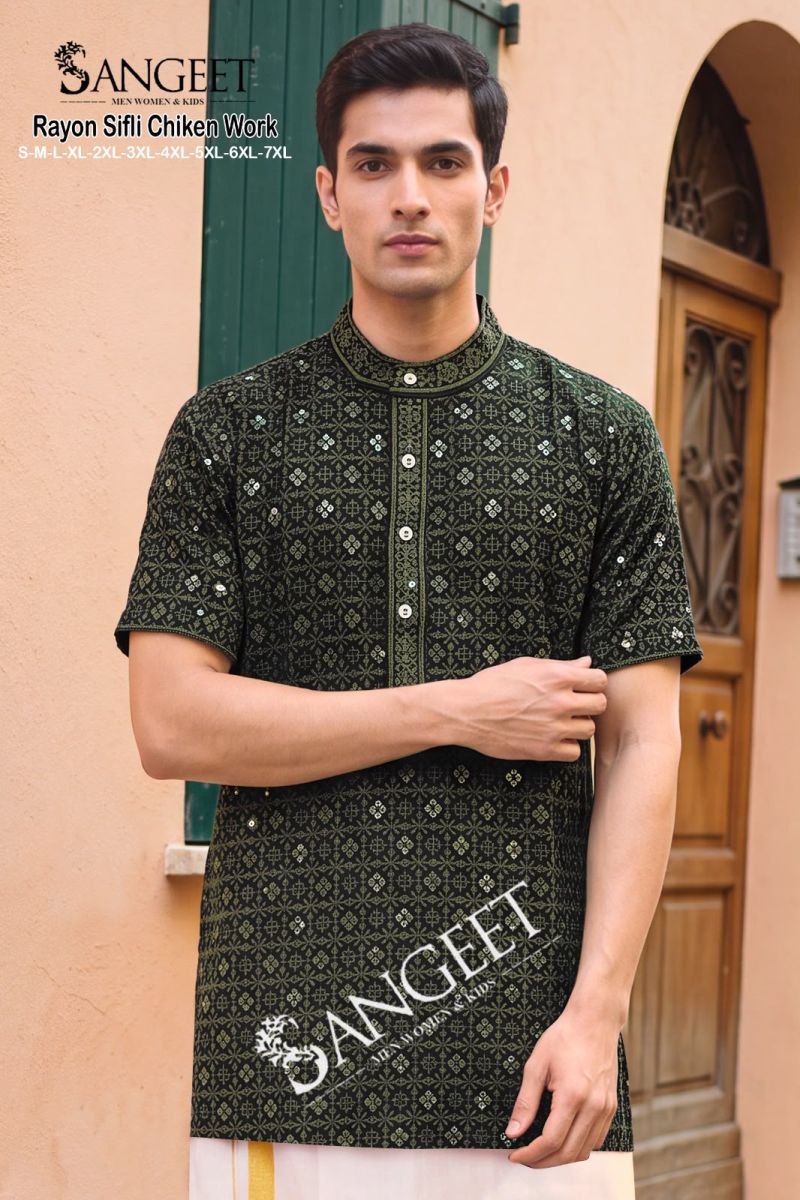 Sangeet Rayon Sifli Chicken Work Vol 2 Rayon Sequence Short Kurta — Men's Wear, MPA wholesale from Surat — view 3