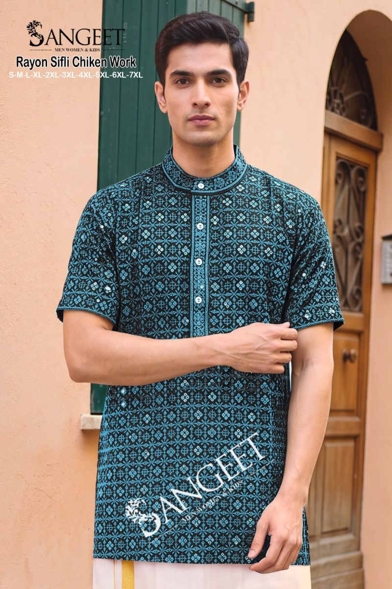 Sangeet Rayon Sifli Chicken Work Vol 2 Rayon Sequence Short Kurta — Men's Wear, MPA wholesale from Surat — view 2