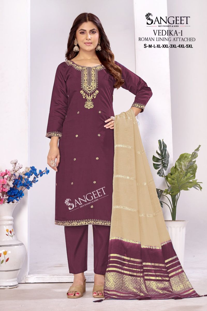Sangeet Vedika Vol 1 Roman Silk Embroidered Kurti With Bottom Dupatta Set — Wholesale Readymade Suit, MPA wholesale from Surat — view 10