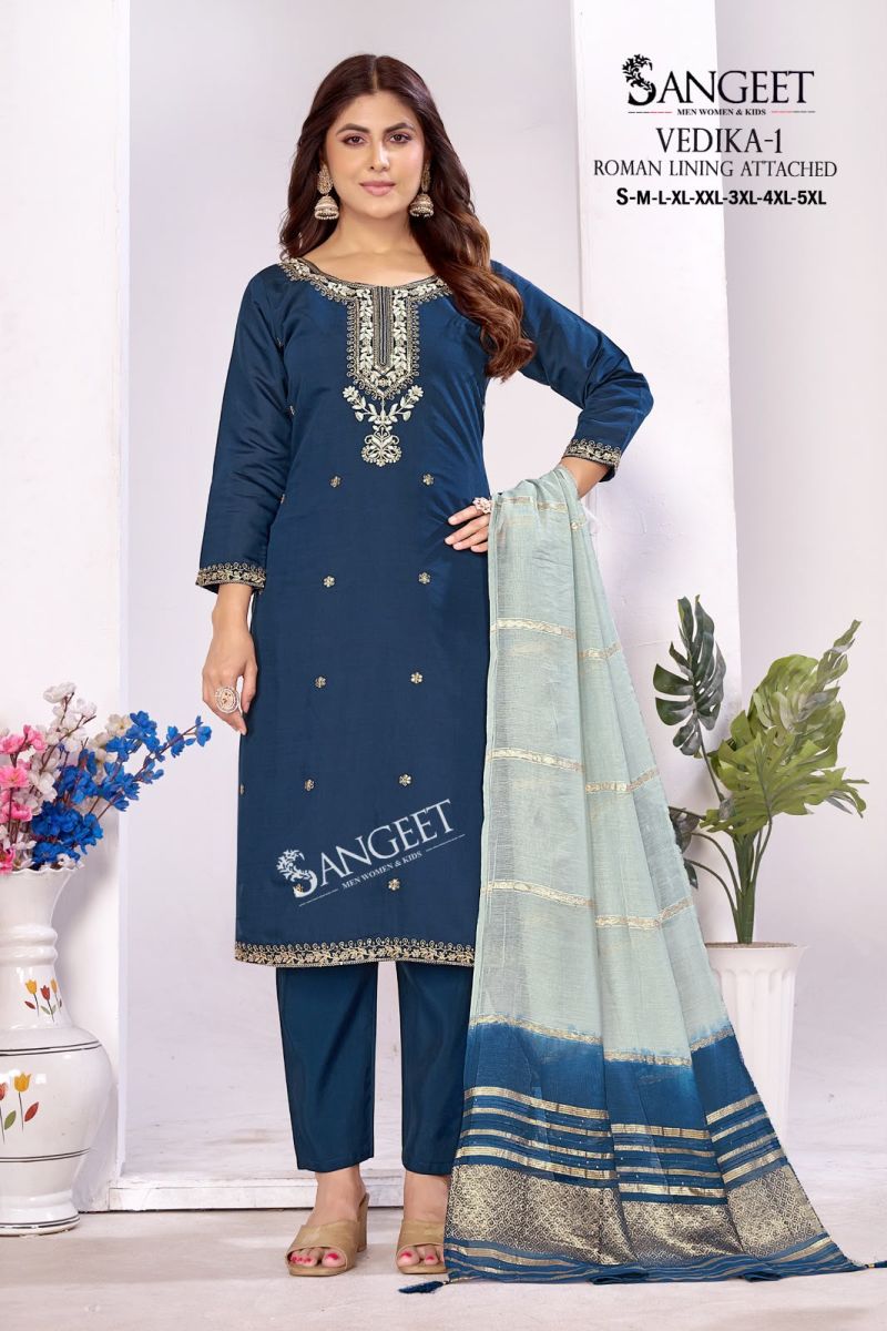 Sangeet Vedika Vol 1 Roman Silk Embroidered Kurti With Bottom Dupatta Set — Wholesale Readymade Suit, MPA wholesale from Surat — view 9