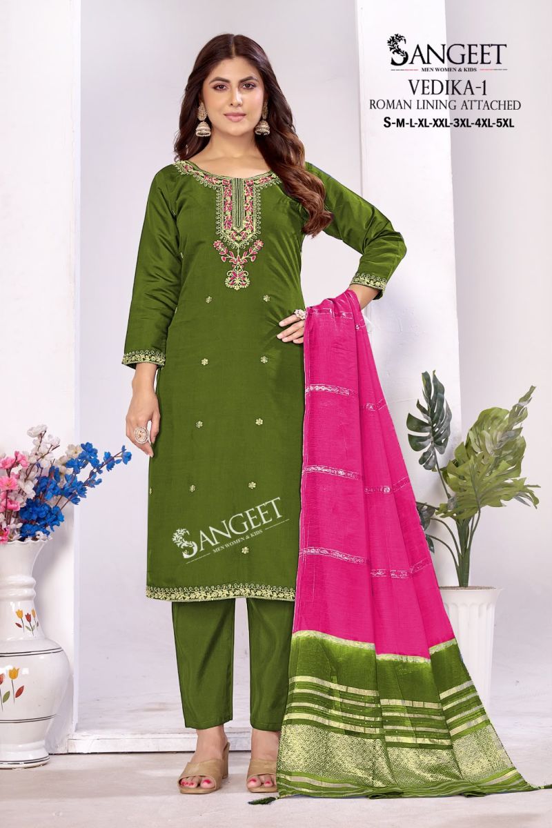 Sangeet Vedika Vol 1 Roman Silk Embroidered Kurti With Bottom Dupatta Set — Wholesale Readymade Suit, MPA wholesale from Surat — view 8