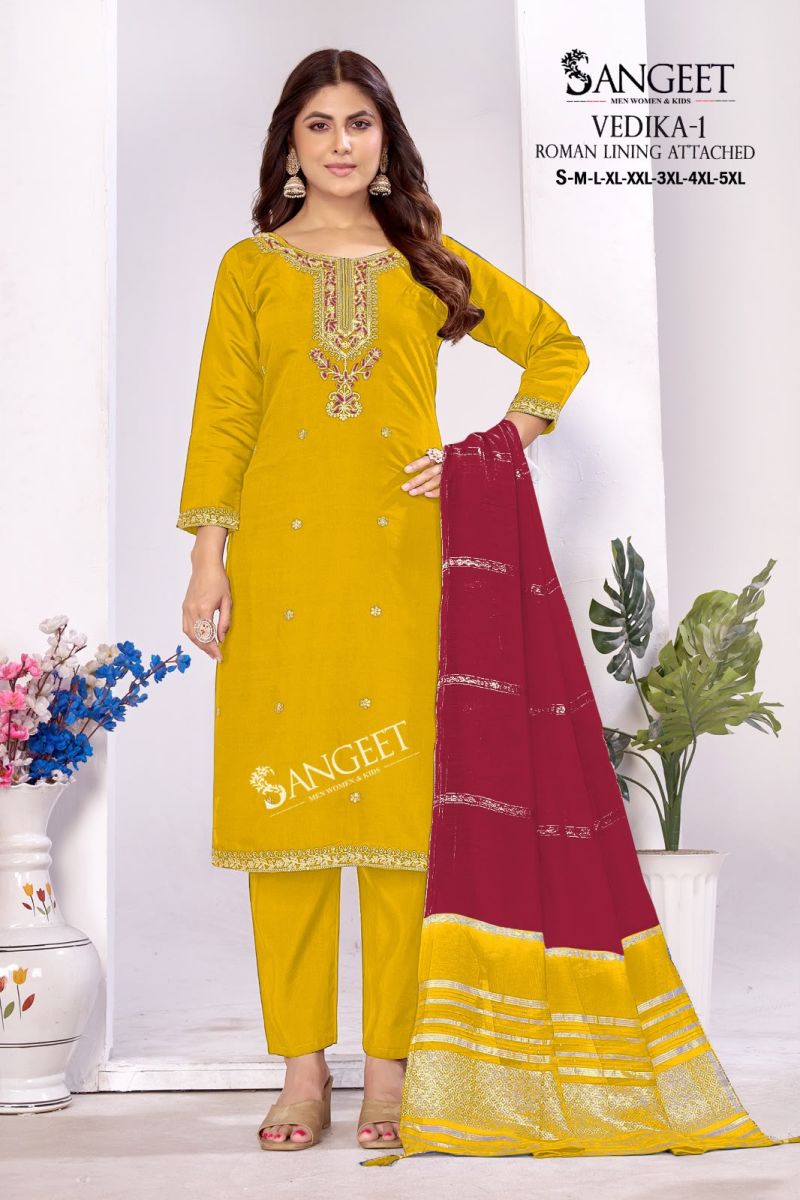 Sangeet Vedika Vol 1 Roman Silk Embroidered Kurti With Bottom Dupatta Set — Wholesale Readymade Suit, MPA wholesale from Surat — view 7