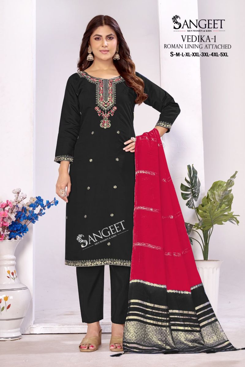 Sangeet Vedika Vol 1 Roman Silk Embroidered Kurti With Bottom Dupatta Set — Wholesale Readymade Suit, MPA wholesale from Surat — view 5