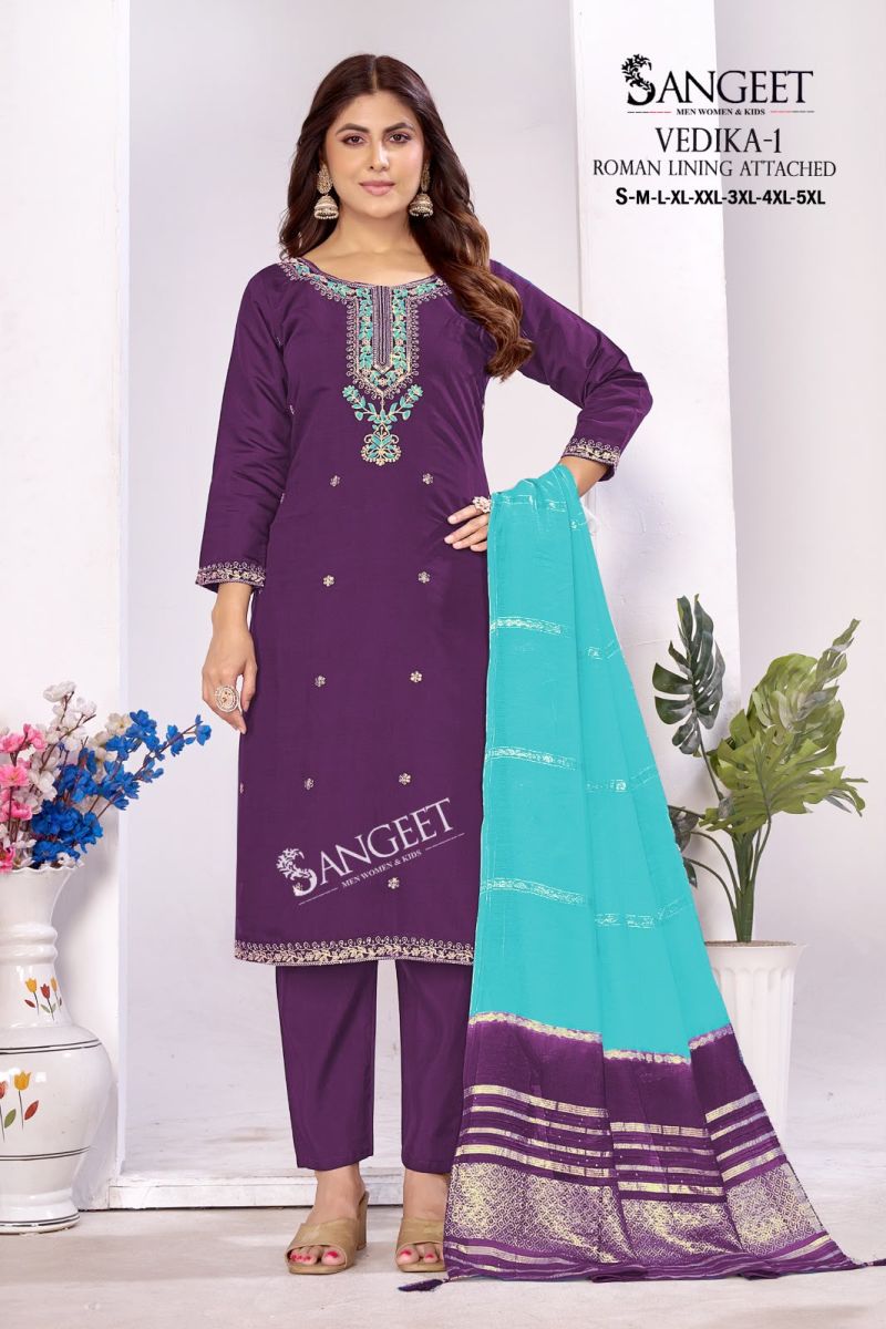 Sangeet Vedika Vol 1 Roman Silk Embroidered Kurti With Bottom Dupatta Set — Wholesale Readymade Suit, MPA wholesale from Surat — view 4