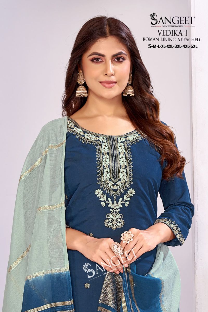 Sangeet Vedika Vol 1 Roman Silk Embroidered Kurti With Bottom Dupatta Set — Wholesale Readymade Suit, MPA wholesale from Surat — view 3