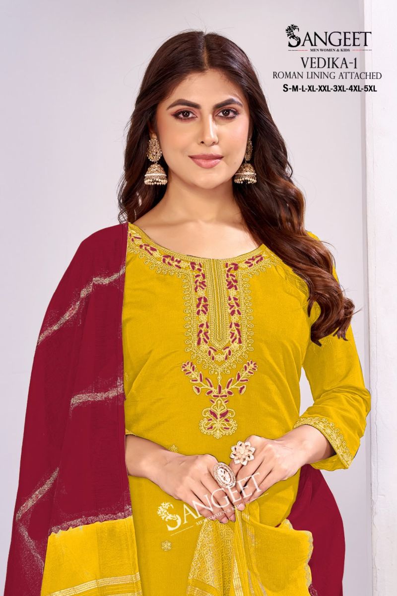 Sangeet Vedika Vol 1 Roman Silk Embroidered Kurti With Bottom Dupatta Set — Wholesale Readymade Suit, MPA wholesale from Surat — view 2