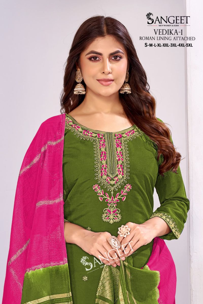 Sangeet Vedika Vol 1 Roman Silk Embroidered Kurti With Bottom Dupatta Set