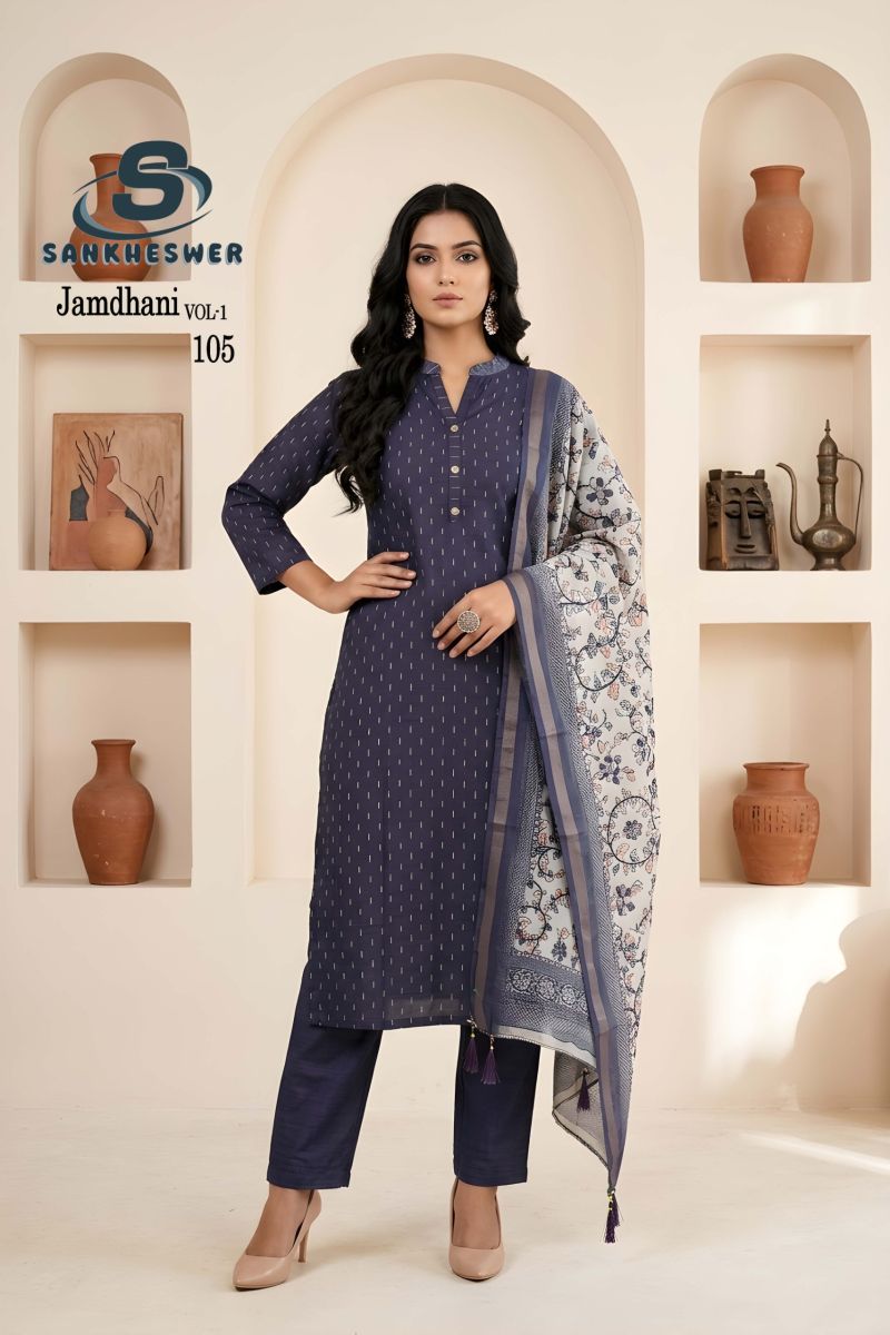 Sankheswer Jamdhani Vol 1 Jamdhani Lining Kurti With Bottom Dupatta Set
