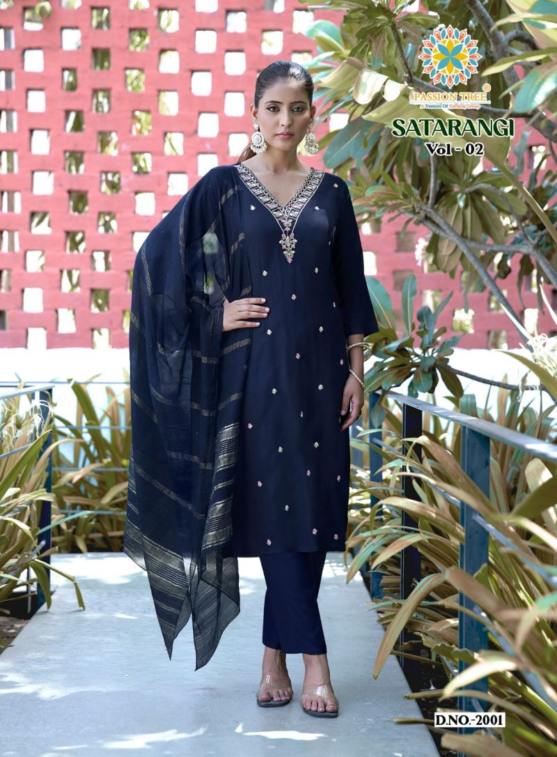 Satarangi Vol 2 By Passion Tree Rayon Embroidered Kurti WIth Bottom Dupatta Set — Rayon Kurti, Vardan Ethnic wholesale from Surat — view 3