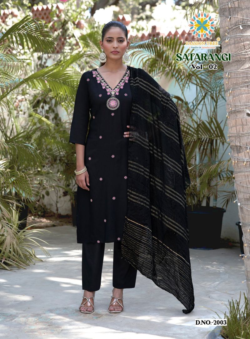 Satarangi Vol 2 By Passion Tree Rayon Embroidered Kurti WIth Bottom Dupatta Set — Rayon Kurti, Vardan Ethnic wholesale from Surat — view 4