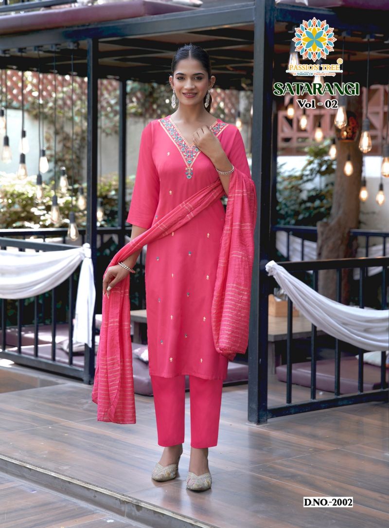 Satarangi Vol 2 By Passion Tree Rayon Embroidered Kurti WIth Bottom Dupatta Set — Rayon Kurti, Vardan Ethnic wholesale from Surat — view 5