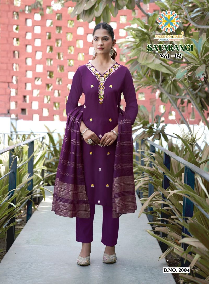 Satarangi Vol 2 By Passion Tree Rayon Embroidered Kurti WIth Bottom Dupatta Set — Rayon Kurti, Vardan Ethnic wholesale from Surat — view 6