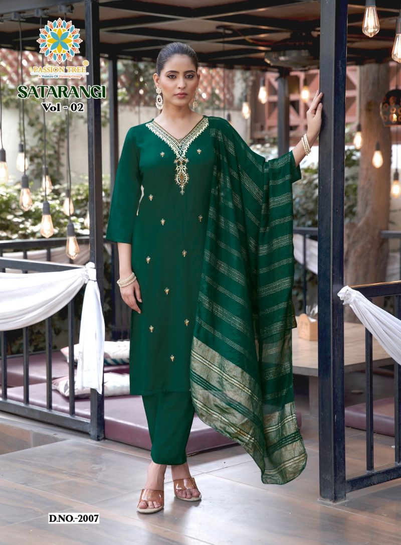 Satarangi Vol 2 By Passion Tree Rayon Embroidered Kurti WIth Bottom Dupatta Set — Rayon Kurti, Vardan Ethnic wholesale from Surat — view 7