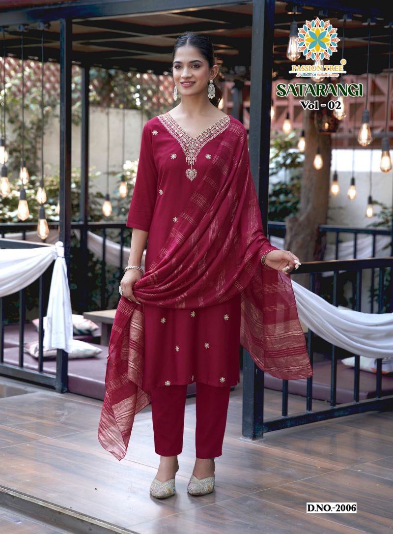 Satarangi Vol 2 By Passion Tree Rayon Embroidered Kurti WIth Bottom Dupatta Set — Rayon Kurti, Vardan Ethnic wholesale from Surat — view 2