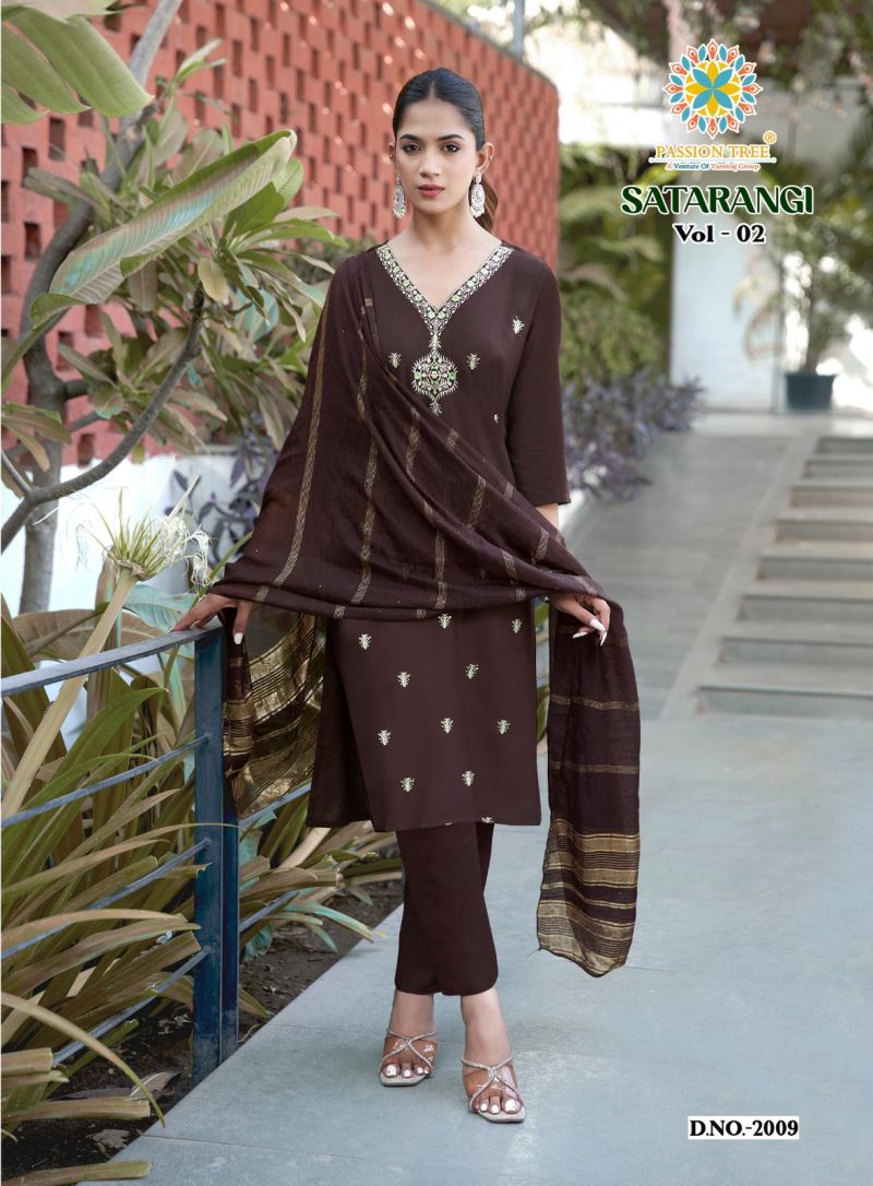 Satarangi Vol 2 By Passion Tree Rayon Embroidered Kurti WIth Bottom Dupatta Set — Rayon Kurti, Vardan Ethnic wholesale from Surat — view 8