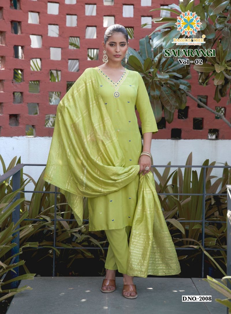Satarangi Vol 2 By Passion Tree Rayon Embroidered Kurti WIth Bottom Dupatta Set — Rayon Kurti, Vardan Ethnic wholesale from Surat — view 9
