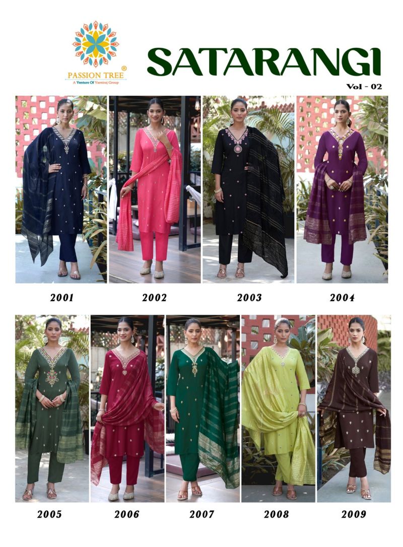 Satarangi Vol 2 By Passion Tree Rayon Embroidered Kurti WIth Bottom Dupatta Set — Rayon Kurti, Vardan Ethnic wholesale from Surat — view 10