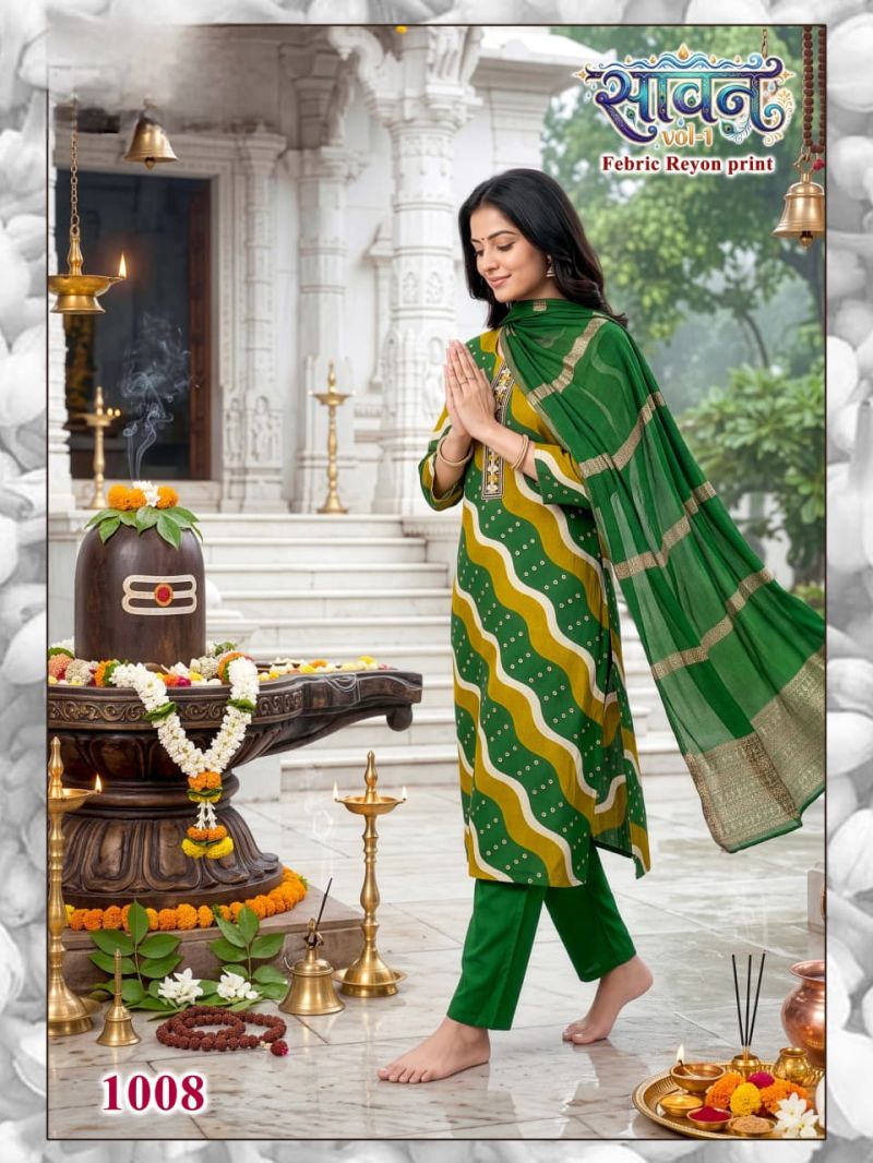 Savan Vol 1 Rayon Digital Printed Kurti WIth Bottom Dupatta Set — Wholesale Readymade Suit, Vardan Ethnic wholesale from Surat — view 2