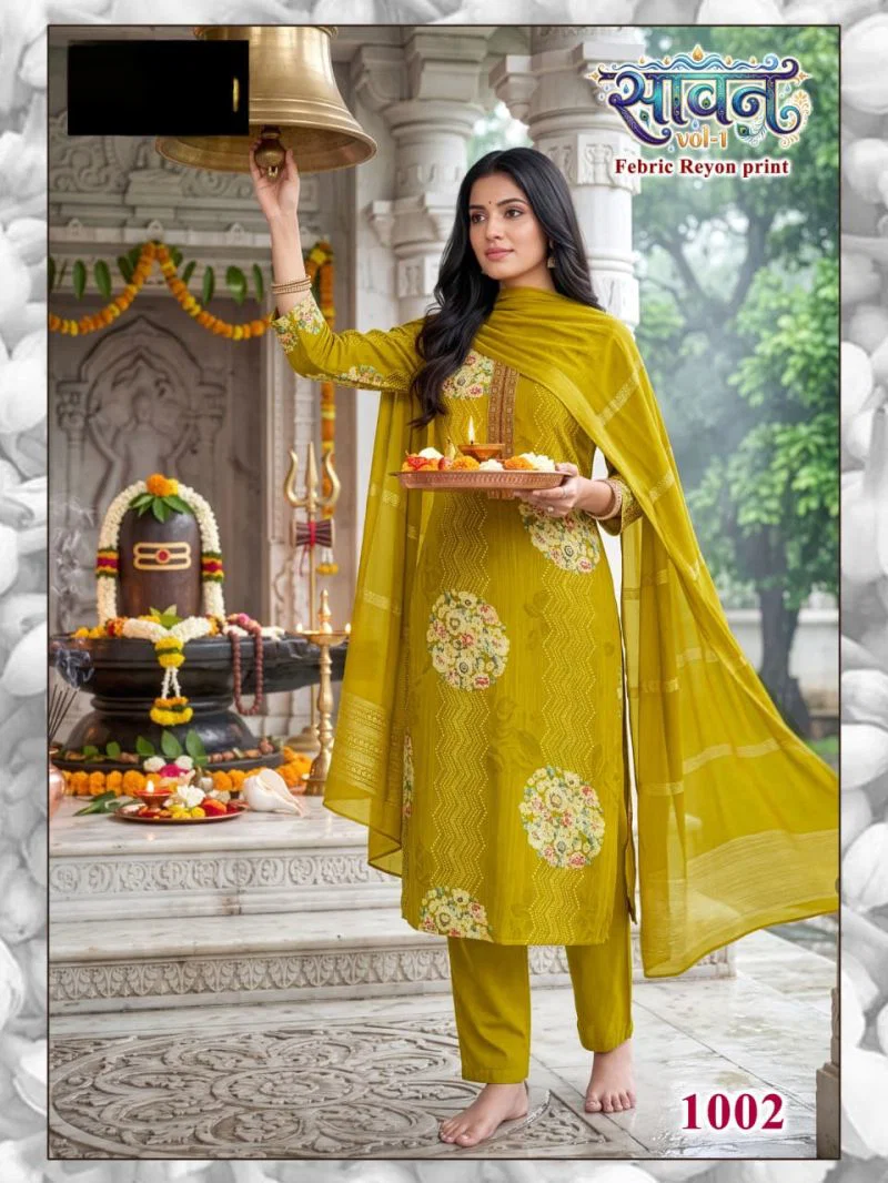 Savan Vol 1 Rayon Digital Printed Kurti WIth Bottom Dupatta Set — Wholesale Readymade Suit, Vardan Ethnic wholesale from Surat — view 7