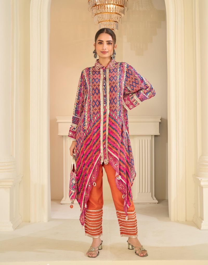 Sayuri Savan Crepe Silk Aari And Gota Patti Work Indo Western