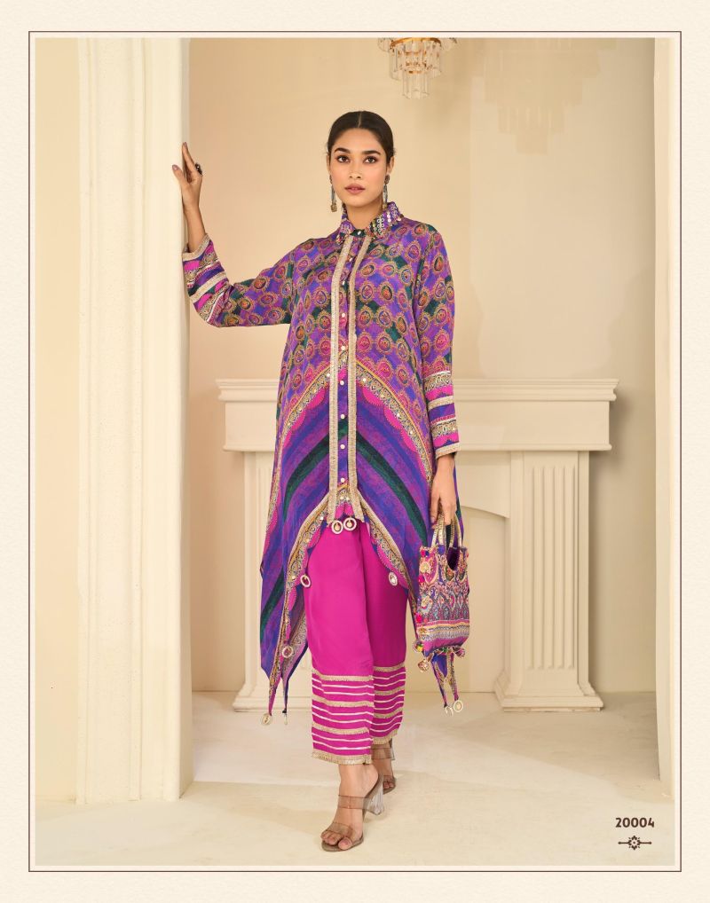Sayuri Savan Crepe Silk Aari And Gota Patti Work Indo Western — Wholesale Kurti Pant Set, Vardan Ethnic wholesale from Surat — view 3
