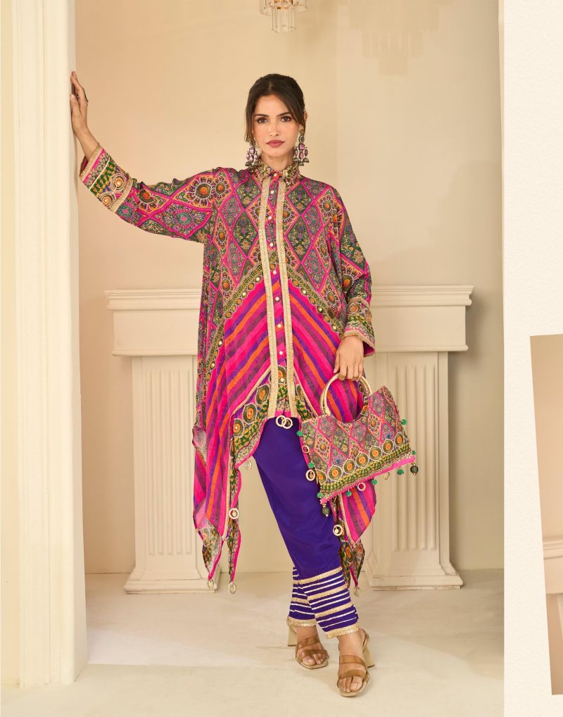 Sayuri Savan Crepe Silk Aari And Gota Patti Work Indo Western — Wholesale Kurti Pant Set, Vardan Ethnic wholesale from Surat — view 4