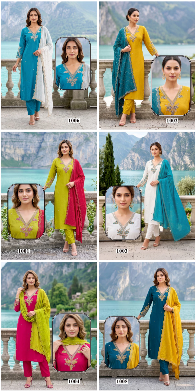 Seemi 1 Roman Silk Emroidered Kurti Pant With Dupatta Set — Wholesale Kurtis, Vardan Ethnic wholesale from Surat — view 4