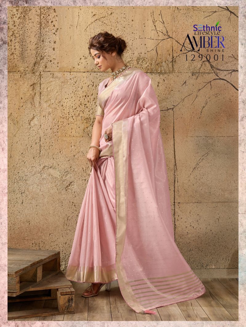 Sethnic Amber Shine Tissue Linen Zari Work Saree Catalog — Wholesale Sarees, Sethnic wholesale from Surat — view 6