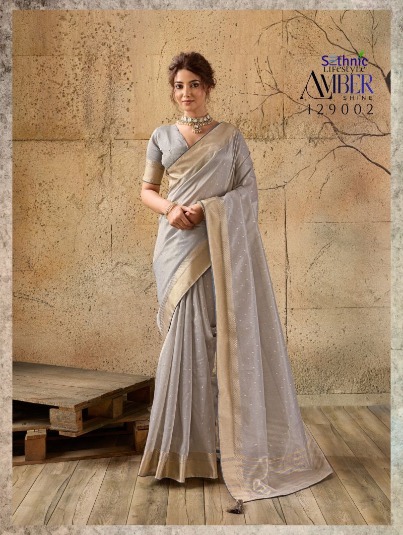 Sethnic Amber Shine Tissue Linen Zari Work Saree Catalog — Wholesale Sarees, Sethnic wholesale from Surat — view 7